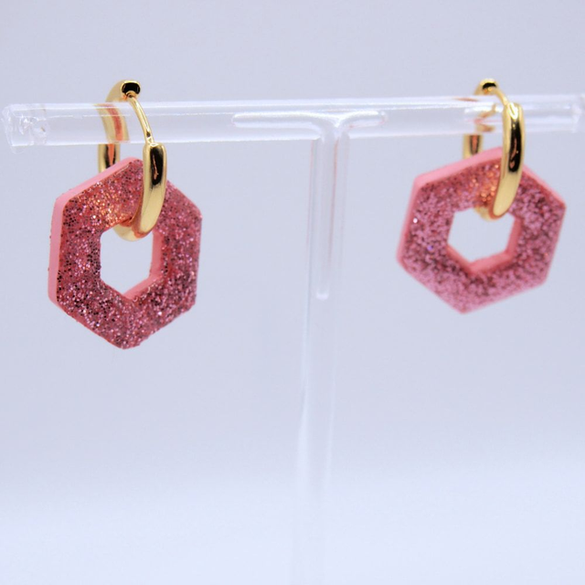 Boucles créoles roses pailletées fait main