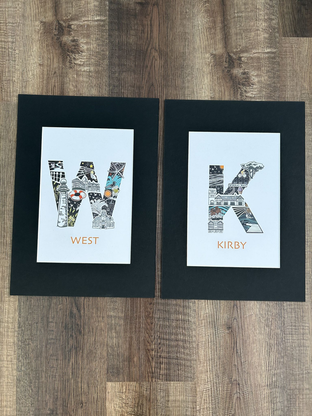 2 x A4 prints ('W' and 'K') with black mounts
