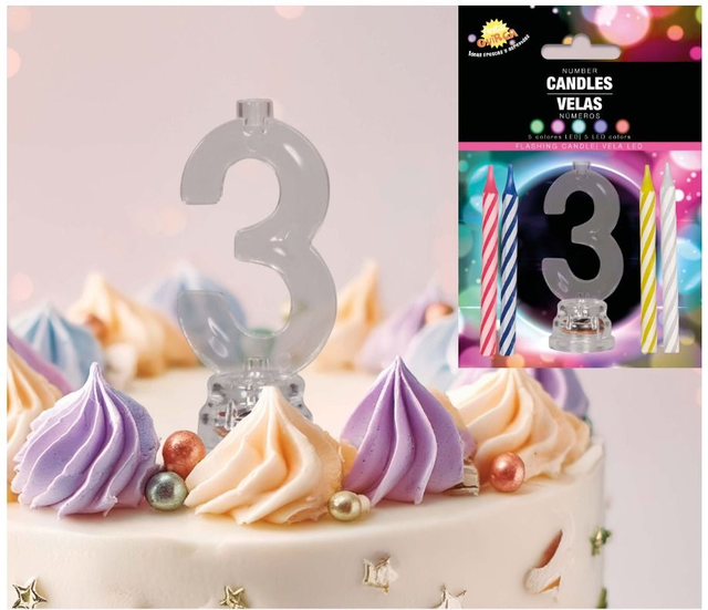 party,   32603  CANDELA LED N°3 CON 4 CANDELE, 13 CM
