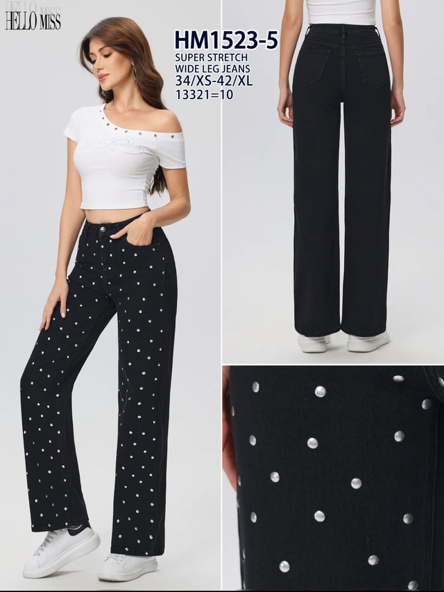 Hello Miss super stretch met studs - zwart
