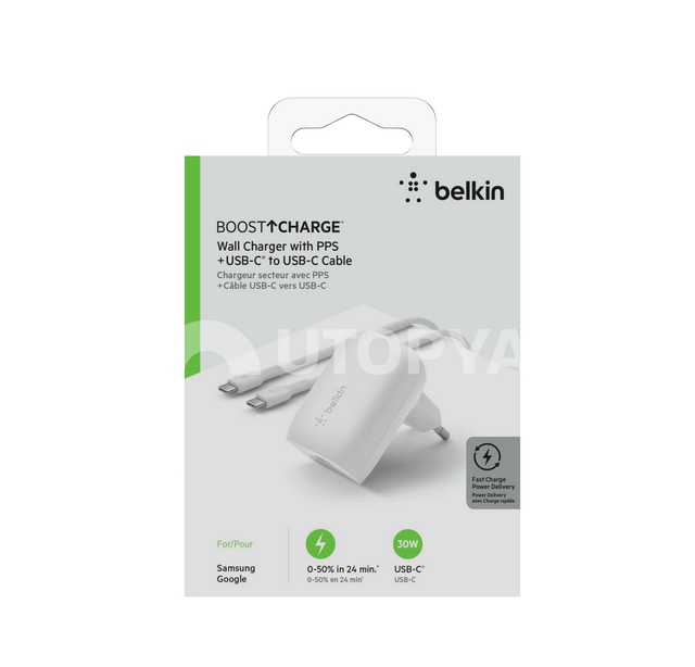 Belkin 20W USB-C Laturi + USB-C – USB-C Kaapeli