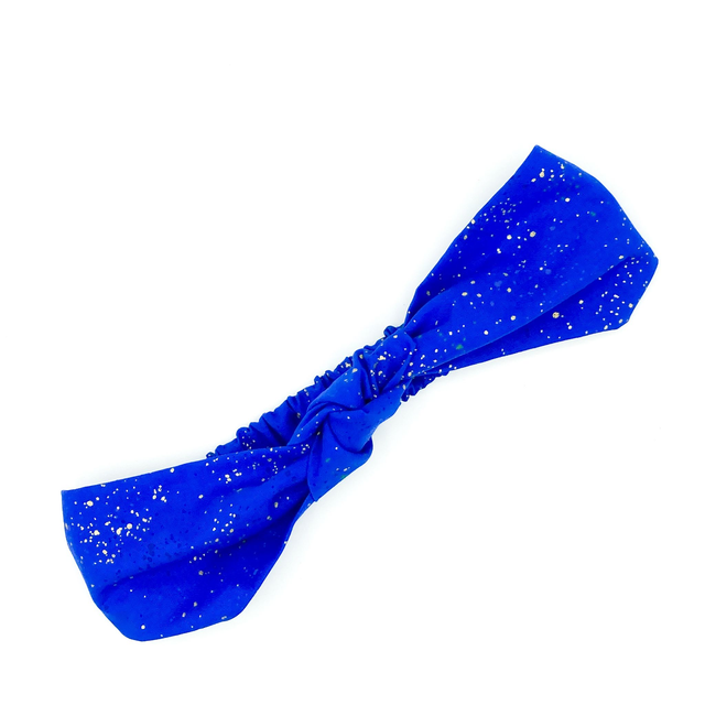 Knotted Elasticated Headband - Royal Blue Metallic Gold Speckle