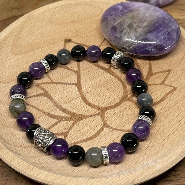 🌑 ♏️ 🐅  Bracelet Améthyste-Oeil de tigre et Onyx