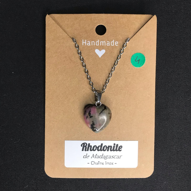RHODONITE - Pendentif cœur N°4 avec chaîne inox[Madagascar]