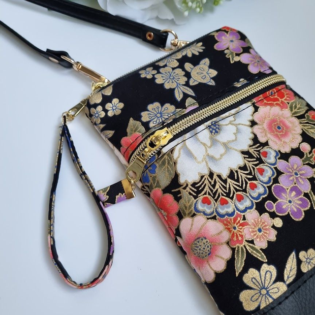 Mini-sac pour téléphone "Kanako" noir & simili cuir noir