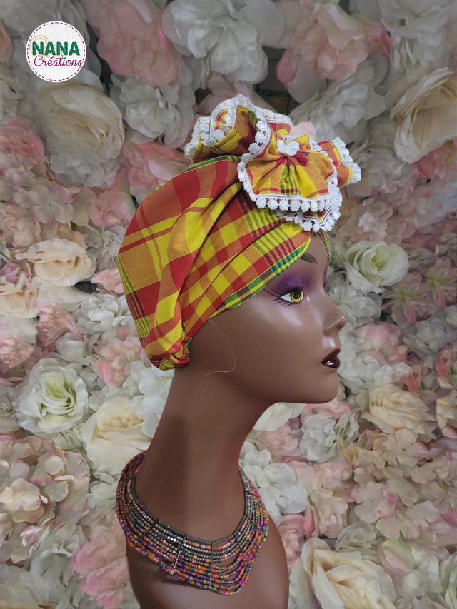 Turban Bonnet Madras 100% Coton avec intérieur Satin - Fait main | Protection cheveux | Anti-frisottis