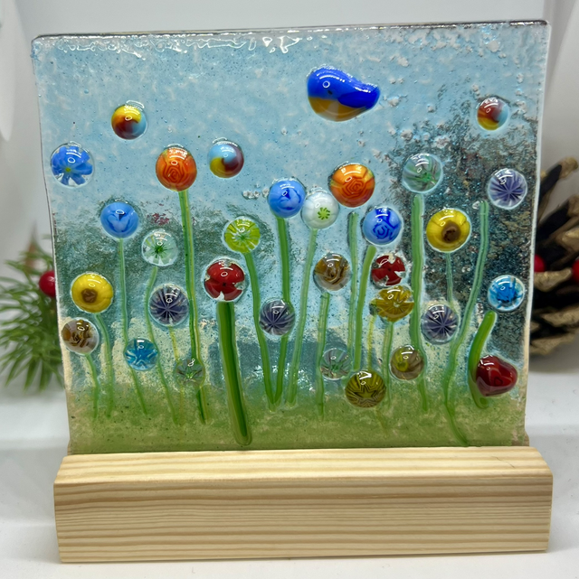 Flower Meadow Fused Glass Tealight