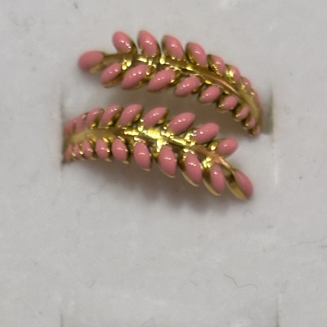 Bague acier palme résine rose