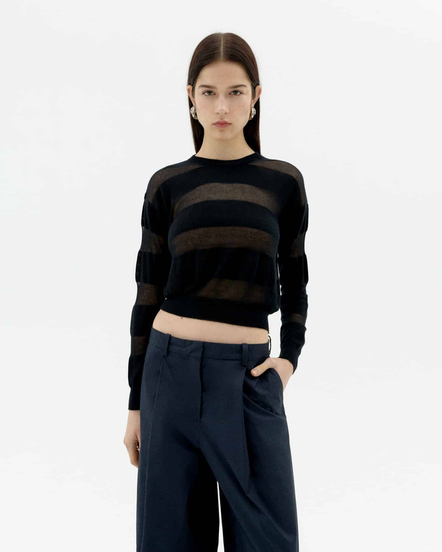 THINKING MU BLACK BE KNIT SWEATER