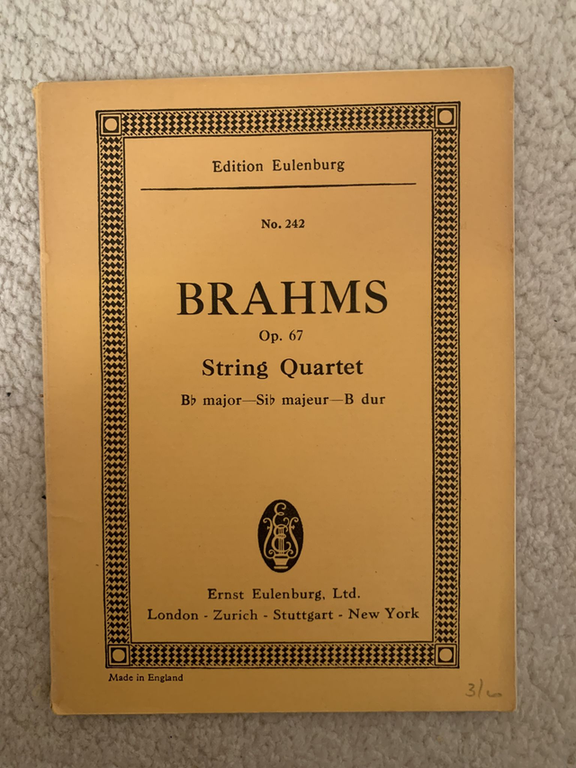 Brahms String Quartet Bb Major, Op. 67. No 242 Eulenburg Edition