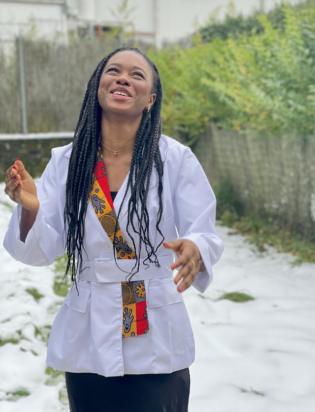 Blazer Solène couleur uni blanc + wax orange