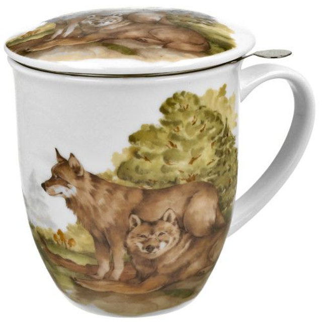Taza lobos, porcelana 0,40 l. filtro y tapa, en caja de regalo. *563