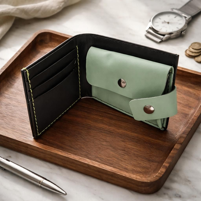 ✨️ PROMO ✨️ Portefeuille en cuir - Noir et Vert