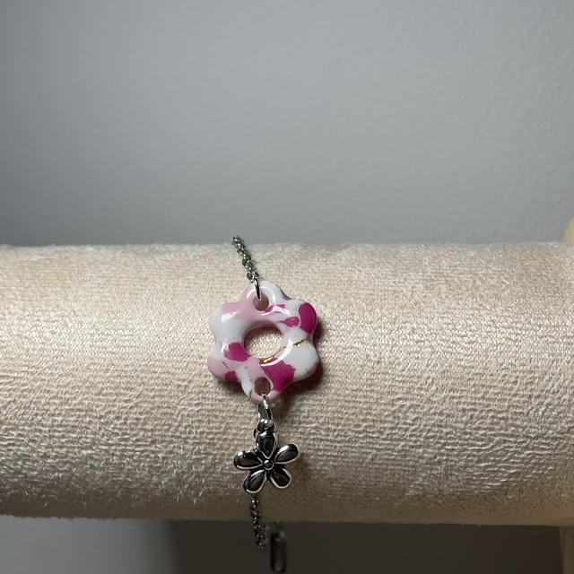 Bracelet Argent Rose Liseré Doré
