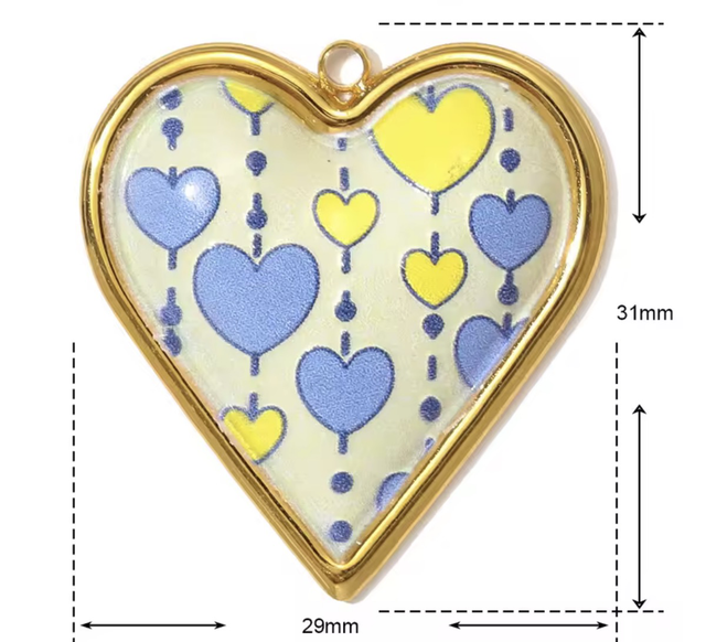 Charm cuore bombato con cuori gialli e celesti 