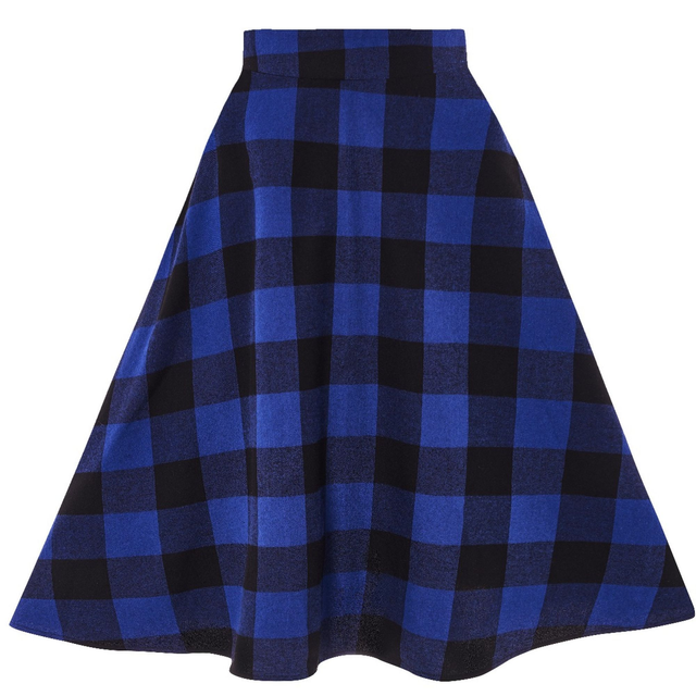 Joyce Rockabilly Blue/Black Tartan Swing Skirt