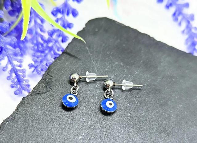 Stainless Steel Enamel Evil Eye Stud Drop Earrings 