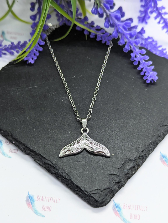 Stainless Steel Necklace with Whale/Mermaid Tail Pendant 