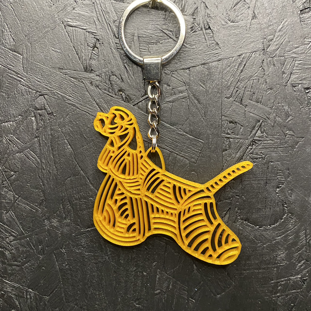 3D - Keychain American Cocker Gold Sparkle