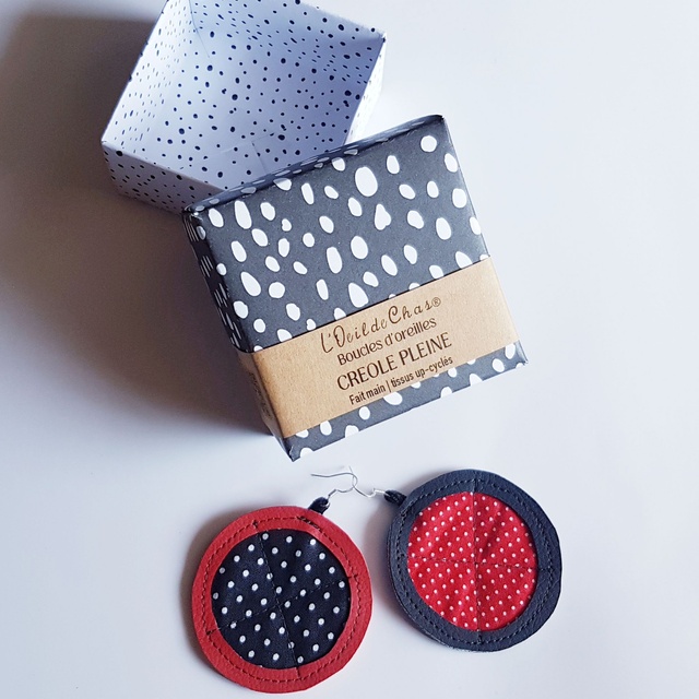 Boucles d'oreilles CRÉOLES PLEINES en tissus up-cyclés | PERSONNALISABLES
