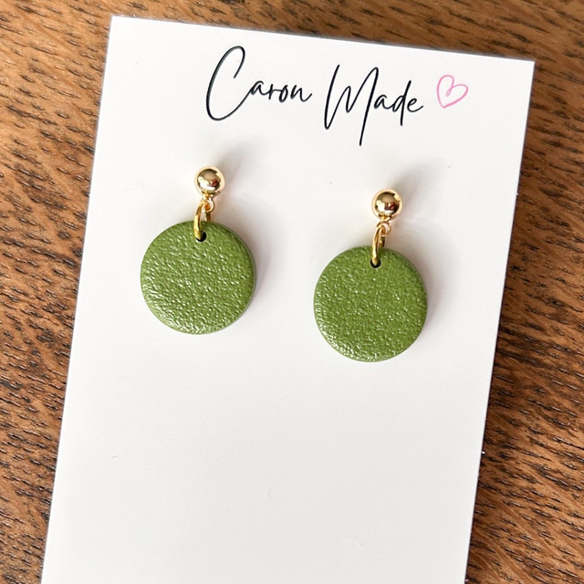 Olive green small round earrings