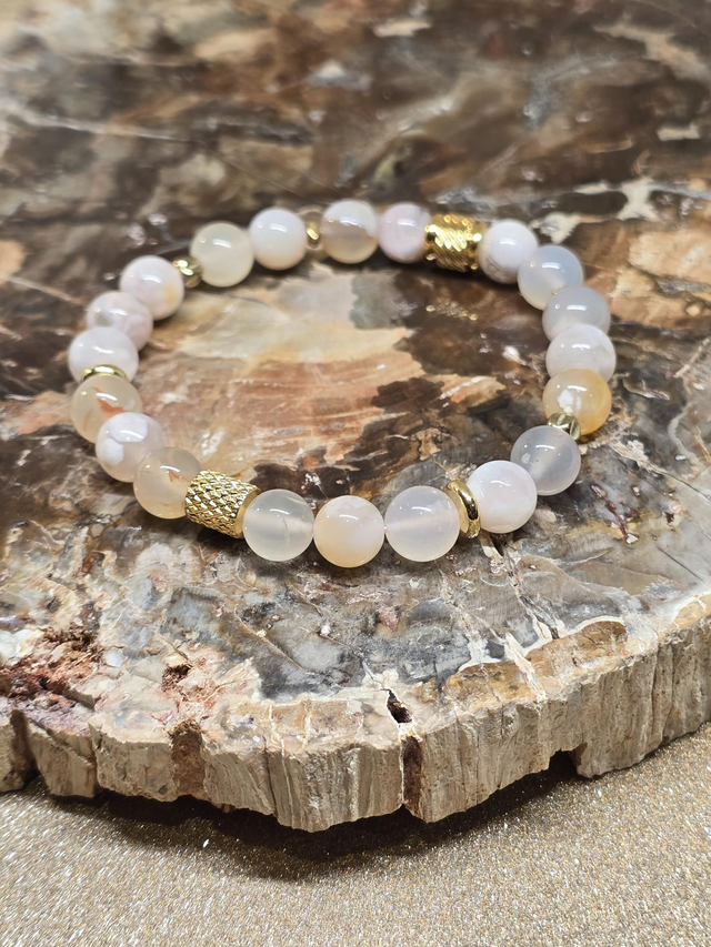 Bracelet Agate fleur de cerisier en 0,8 cm 