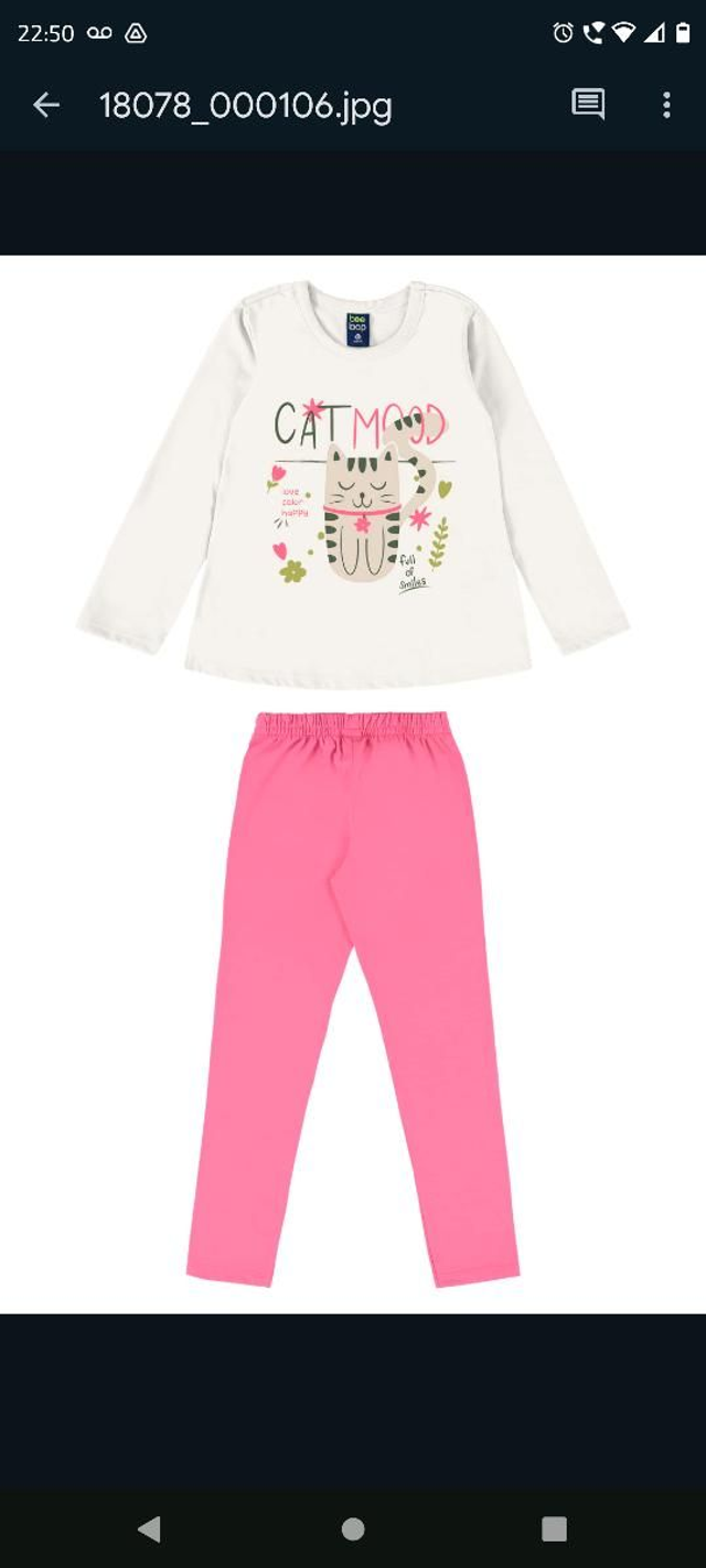 Conjunto blusa e legging gatinha rosa