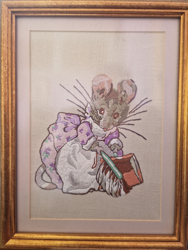 Framed, Embroidered Picture of "Mrs. Tittlemouse" Beatrix Potter