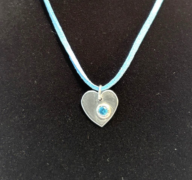Recycled Sterling Silver Heart Pendant with Blue Cubic Zirconia