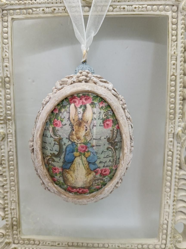Peter rabbit print on a hanging Goose egg 