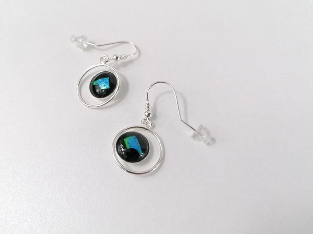 Boucles d'oreilles en émail "Double Cercle", noir