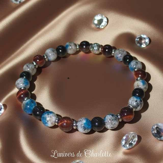 Bracelet "Blocage énergétique" - Jaspe K2, Oeil de taureau, Obsidienne - REF42