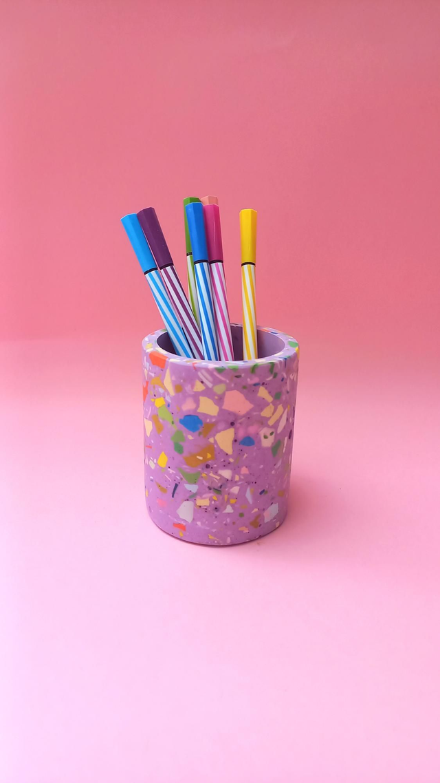 Kubek, okrągły pojemnik na akcesoria, na biurko, do łazienki, fioletowy, lastryko