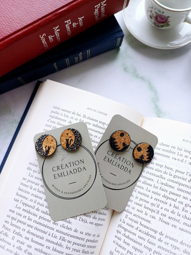 &quot;Les imaginaires&quot; - Boucles D&#039;oreilles puce en liège 