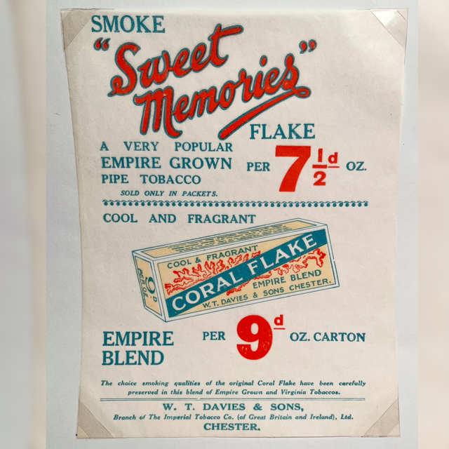 Early W. T. Davies &amp; Son’s, Chester “Sweet Memories” &amp; “Coral Flake” Pipe Tobacco Wrapper