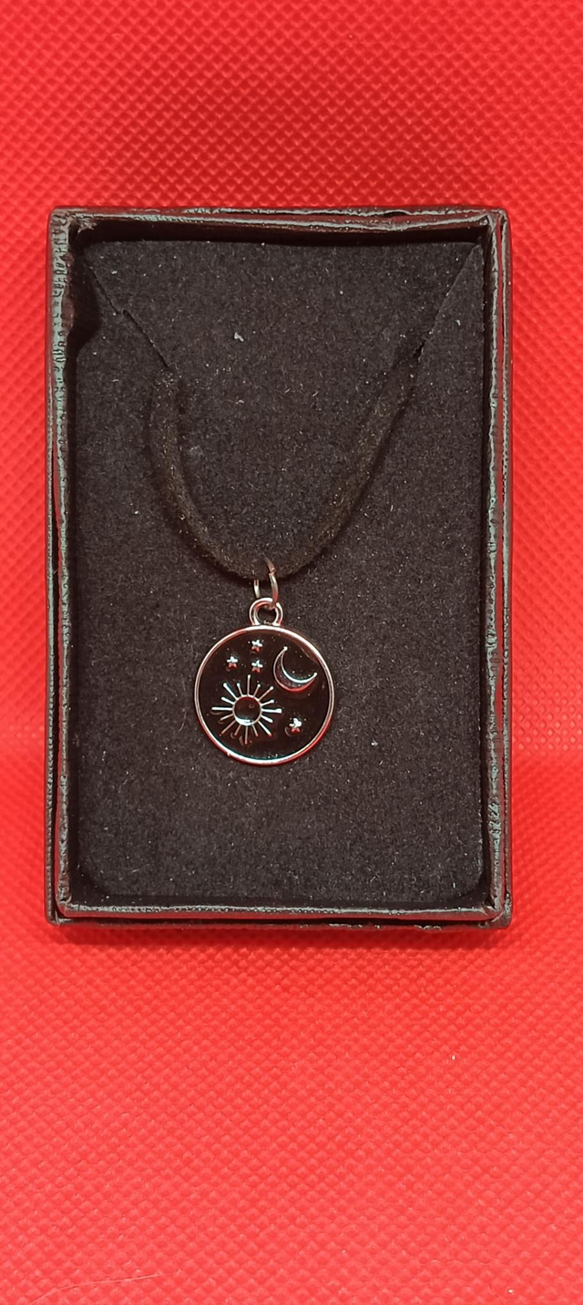 Black &amp; Silver Moon, Sun and Stars Pendant Necklace.