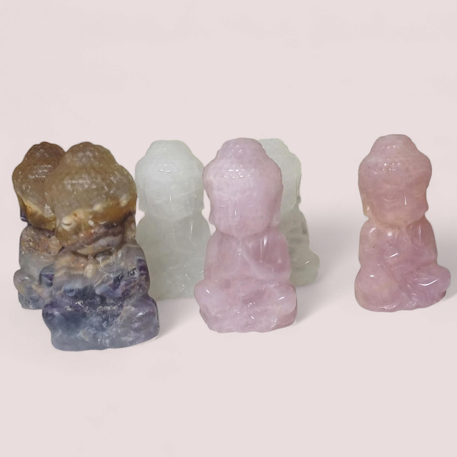 Buddha Rose Quartz, Fluorite, Clear Quartz