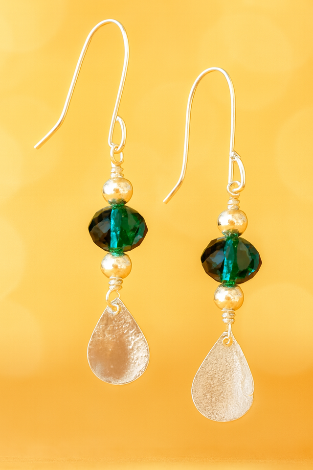 Emerald Frost: Silver Drop Earrings