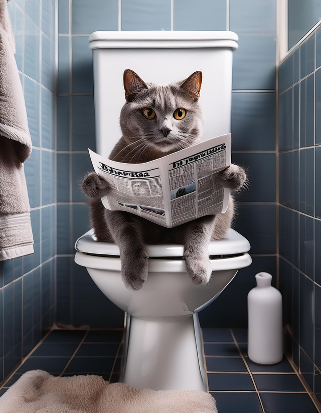 Cat on the Toilet Framed Canvas