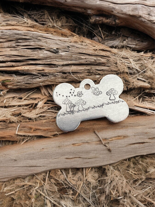 Shrooms - fungi themed personalised dog ID tag