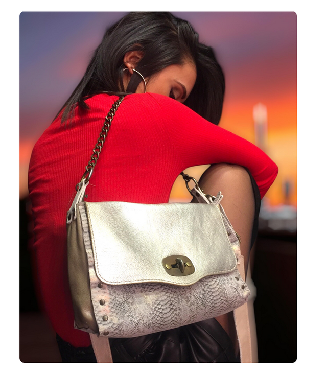  Sac Besace Cuir Argent Nacré - MELIBAG