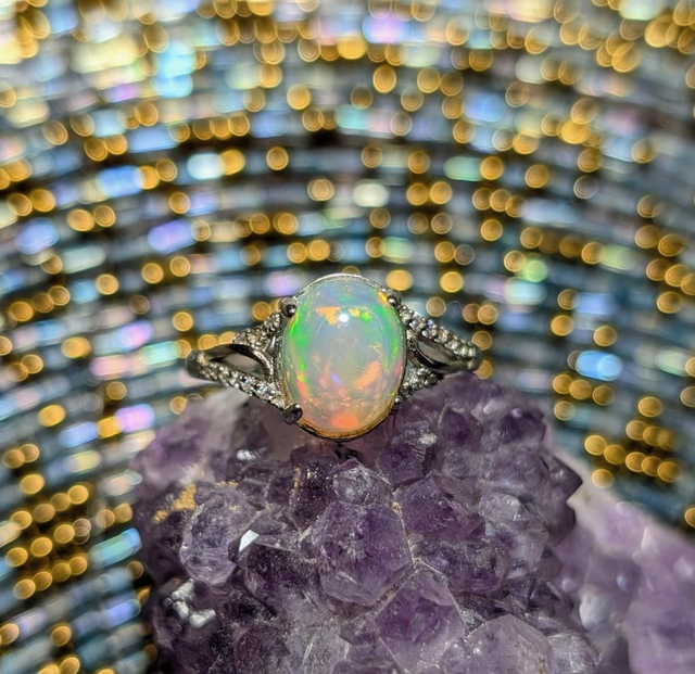 Bague Opale Éthiopienne 