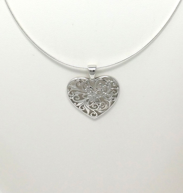 PENDENTIF COEUR - ARGENT RHODIE - VENDU SANS CHAINE - 7867100