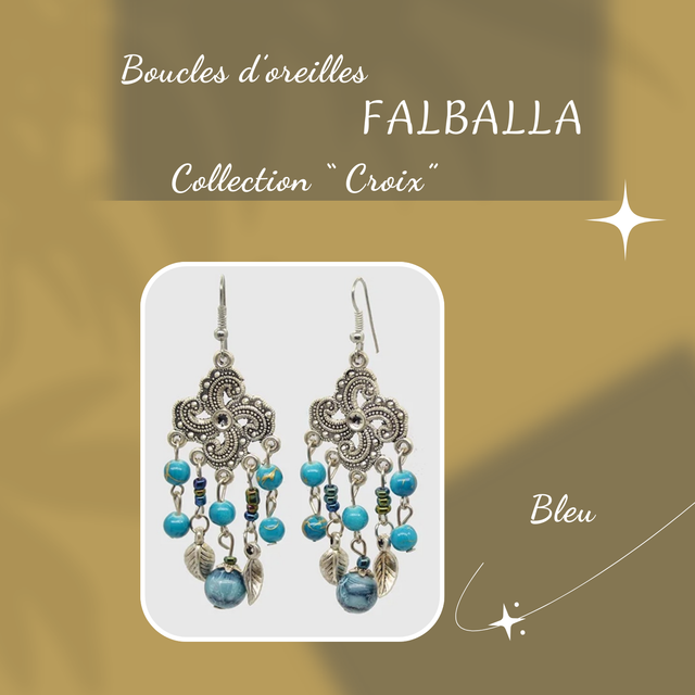 Boucles d&#039;oreilles FALBALLA - Collection Croix - Bleu