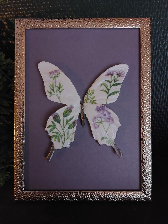 Cadre argenté et violet avec papillon