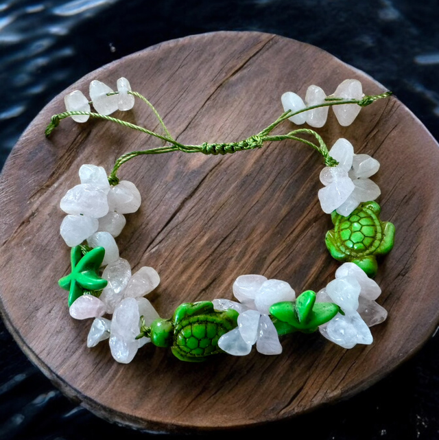 Turtle &amp; Starfish Bracelet with Rose Quartz