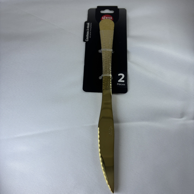 Couteau à steak martelé doré par 2 - acier inoxydable 