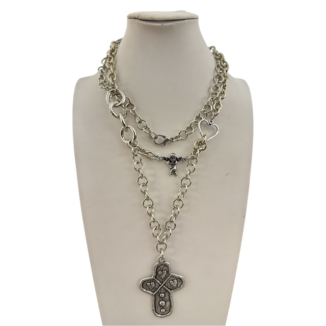 Collana lunga croce ed angelo 25NM-37