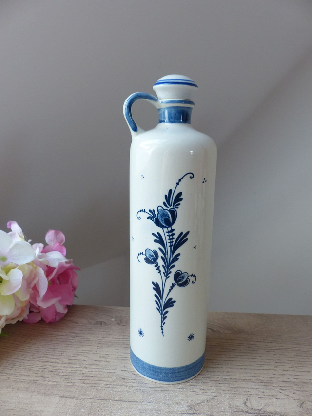Bouteille décorative en céramique Delft Blue avec moulin bleu – cadeau original pour amis et famille - décoration bar bistrot maison d’hôte