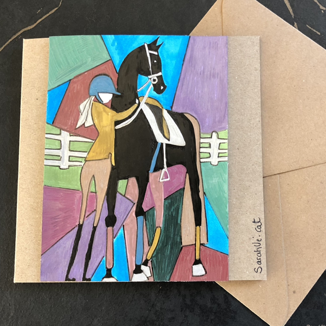 Carte - cavalière colorée - 13,5 x 13,5 cm - enveloppe kraft